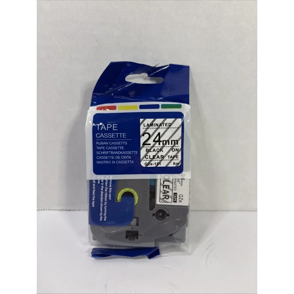 Laminated Label Tape QZE-151 24mm Black on Clear P-Touch Cassette